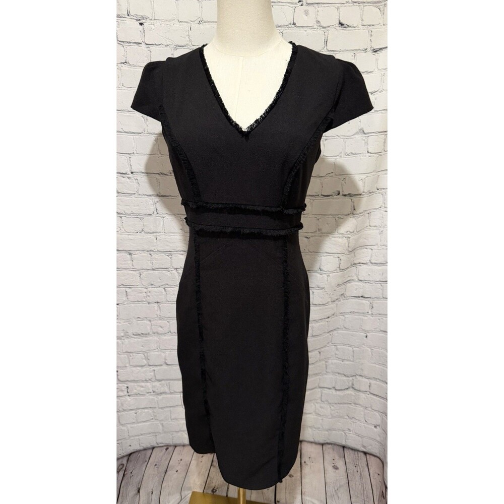 Karl Lagerfeld Women Fringe Detail V-Neck Sheath Dress Size 4